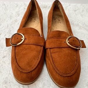 Naturalizer Brown Suede Loafers with Gold Accent